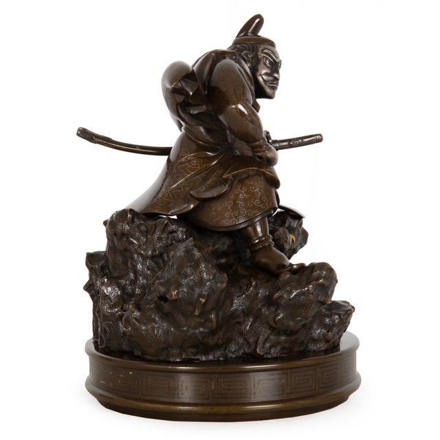 Antique Japanese Meiji Period Bronze Sculpture Okimono of Samurai Warrior For Sale - Image 4 of 18