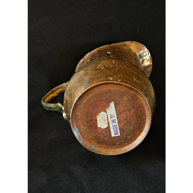 Metal Vintage French Hammered Copper Pitcher W/ Brass Handle – Rustic Farmhouse Vase 8” For Sale - Image 7 of 9