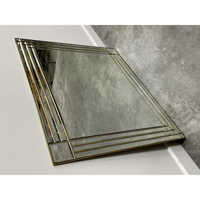 Large Brass Beveled Facet Cut Rectangular Mirror, 1980s For Sale - Image 9 of 13