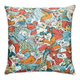 The House of Scalamandré Dragon Dance Pillow, Multi For Sale