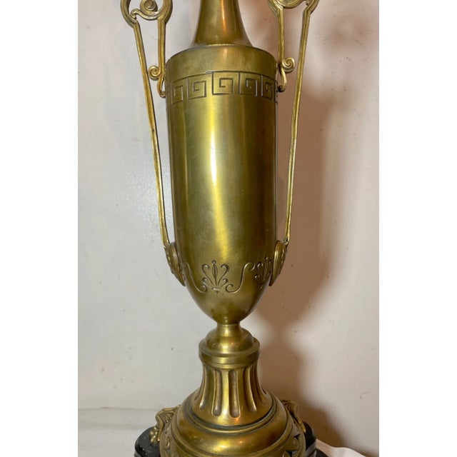 Early 20th Century Gigantic Pair of Gilt Bronze Neoclassical Candelabra Vase Flower Urn Table Lamps For Sale - Image 4 of 16