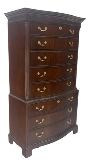 Drexel Mahogany 8 Drawers 6' Tall Brass Pull High Boy Chest Dresser MINT