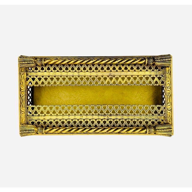 1960s VTG Hollywood Regency Rope and Tassel Gilt Fligree Tissue Box Holder With Claw Feet (M4). For Sale - Image 5 of 8