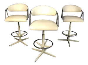 Set of Three Mid-Century Modern White Bar Stools