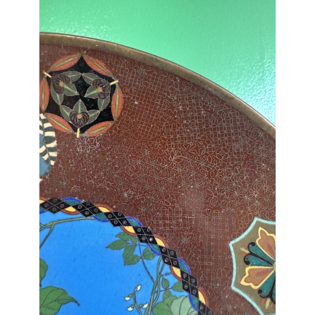 Meiji Japanese Cloisonne Enamel Plate Charger Bird Among Flowering Vines Goto For Sale - Image 11 of 11