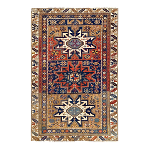 1930s Multicolor Star Medallion Antique Caucasian Shirvan Rug 3'4" X 5' Handknotted Wool Carpet