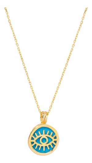 Turquoise & Gold Round Evil Eye Pendant Talisman Necklace