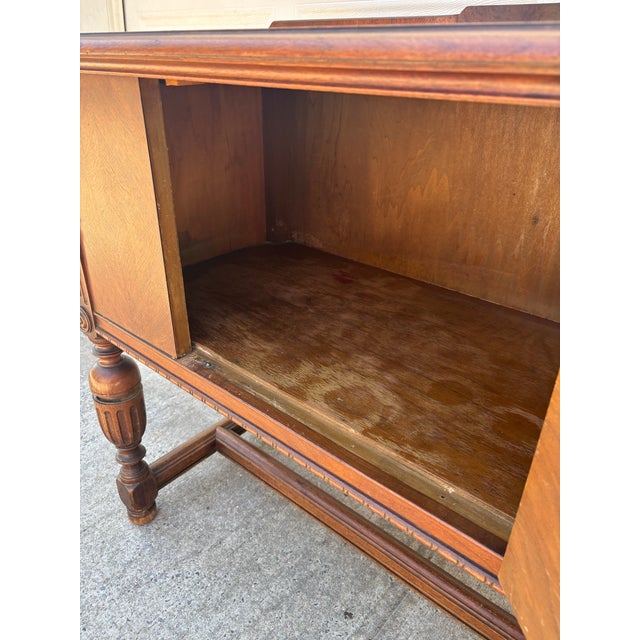 Vintage Jacobean Revival Cabinet | Antique Tudor Style Walnut Server Console | Dark Academia Sideboard For Sale - Image 9 of 11