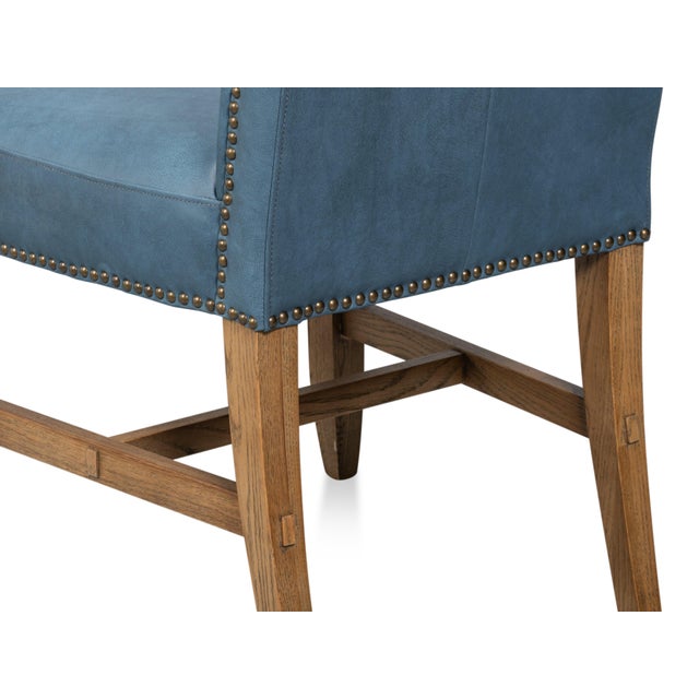 Blue Blue Leather Wingback Dining Chairs, High Back, Sets of 2 For Sale - Image 8 of 11