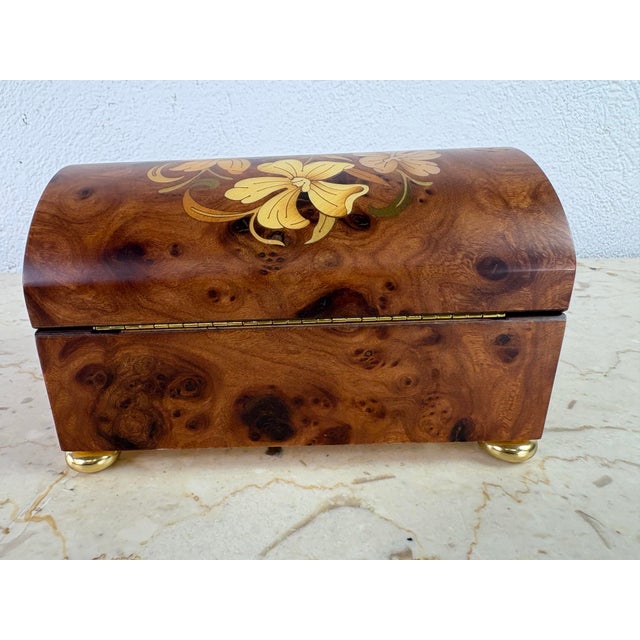 Handsome Italian Handcrafted Inlaid Burled Walnut Music Box For Sale - Image 11 of 12