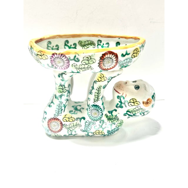 A delightful vintage chinoiserie soap dish featuring a sculptural monkey form supporting a lotus-shaped bowl. Hand-painted...