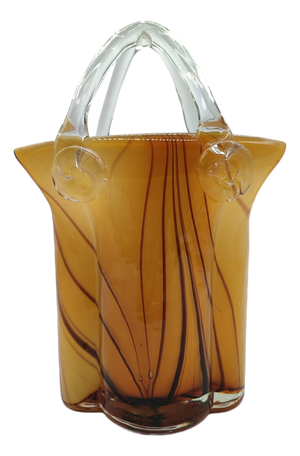 Large Mid-Century Modern Sommerso Art Glass Basket Vase in Amber and Brown, 1970s