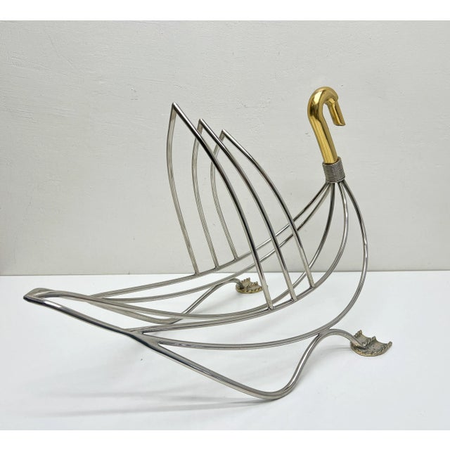 Gold Regency Magazine Rack Swan in Chrome and Brass, 1970s For Sale - Image 8 of 10