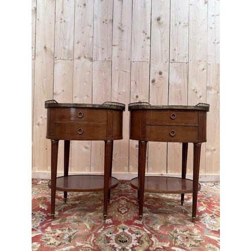 Brown Louis XVI Style Oval Bedside Tables, Set of 2 For Sale - Image 8 of 8