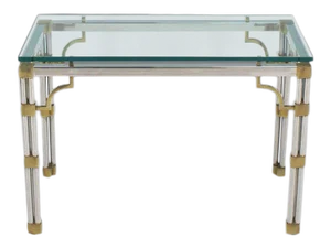 Mid-Century Modern Chrome Glass and Brass Heavy Console Sofa Table