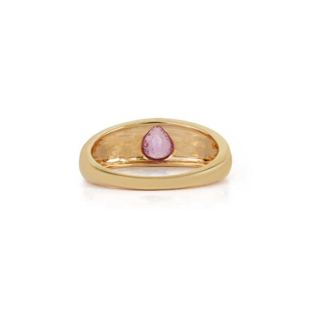 Pink Contemporary Pear Pink Sapphire Bezel Set Signet Ring Size 7 in 14k Gold For Sale - Image 8 of 14