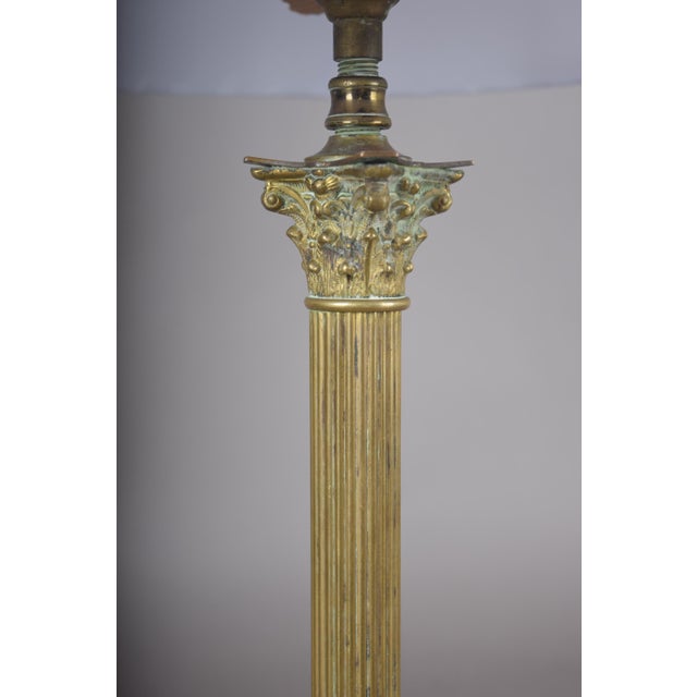 Brass Corinthian Column Table Lamp with Pleated Shade, 1930s For Sale - Image 11 of 13