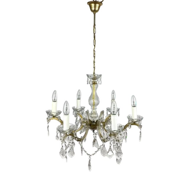 Gilt Metal Frame Crystal Ceiling Lamp For Sale