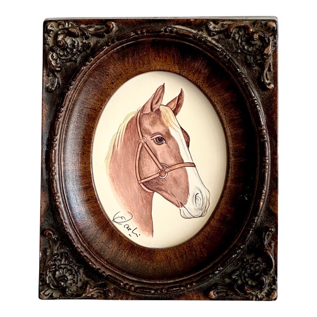 Original Hand-Painted Equestrian Horse Portrait Painting in an Antique Frame For Sale