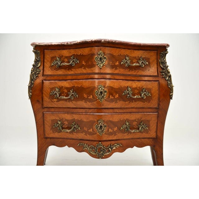 Brown Antique French Marble Top Bombe Commode, 1890s For Sale - Image 8 of 11
