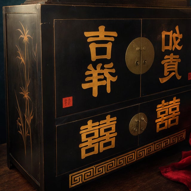 Paint Late 19th Century Chinese Happy Marriage Cabinet For Sale - Image 7 of 10