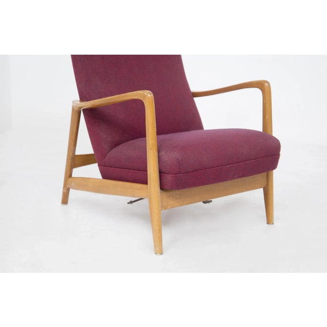 1950s Vintage Wood Reclining Armchair attributed Giò Ponti, 1950s For Sale - Image 5 of 7