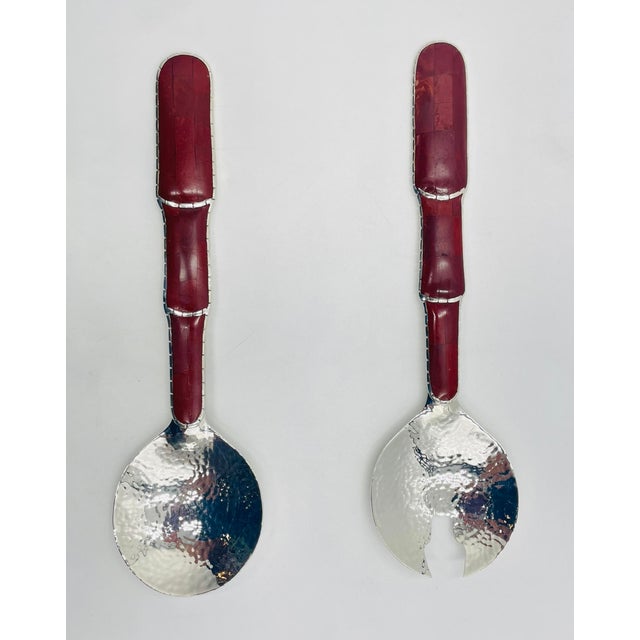 Emilia Castillo 1980s Rare Emilia Castillo Taxco Silver Plate Jasper Serving Utensils Set For Sale - Image 4 of 18