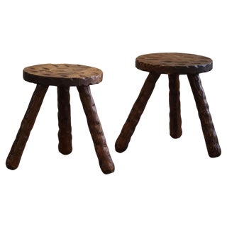 Set of Mid-Century Modern Swedish Wabi Sabi Carved Stools in Pine, 1960s For Sale
