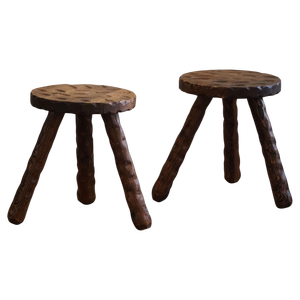 Set of Mid-Century Modern Swedish Wabi Sabi Carved Stools in Pine, 1960s