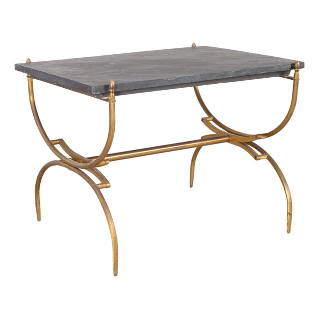 Italian Neoclassical Style Curule Brass Slate Cocktail Table For Sale