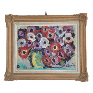 Percival Pernet, Fleurs, Oil on Paper on Canvas, Framed For Sale