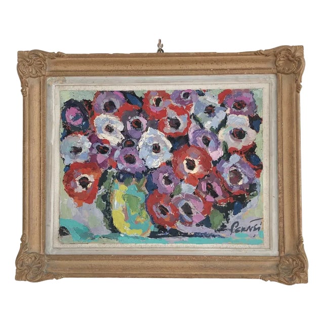 Percival Pernet, Fleurs, Oil on Paper on Canvas, Framed For Sale