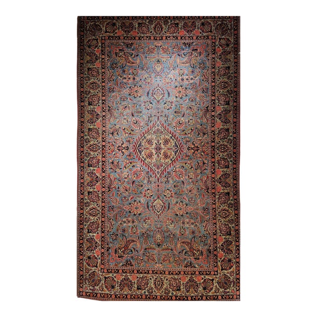 Vintage Persian Kashan Rug, Hand-Knotted Wool, Floral Pattern, Aqua-Blue & Teal-Green, 5x8 For Sale