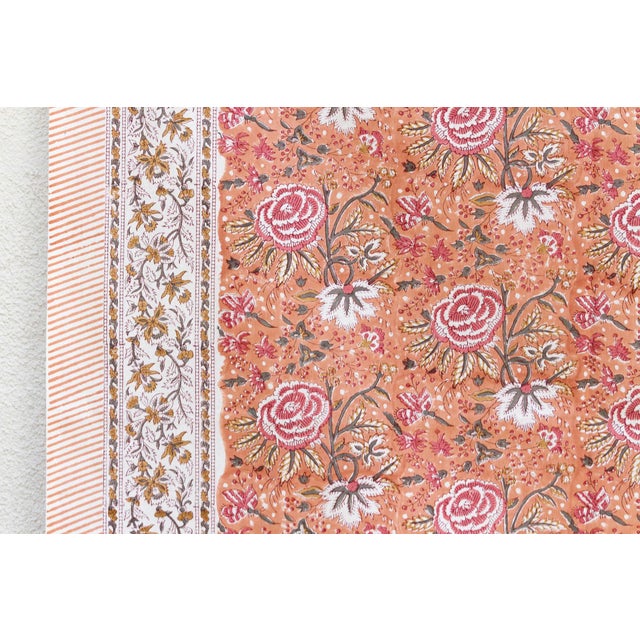 Boho Chic Spice Blossom, Hand Blockprint Cotton Coverlet For Sale - Image 3 of 6