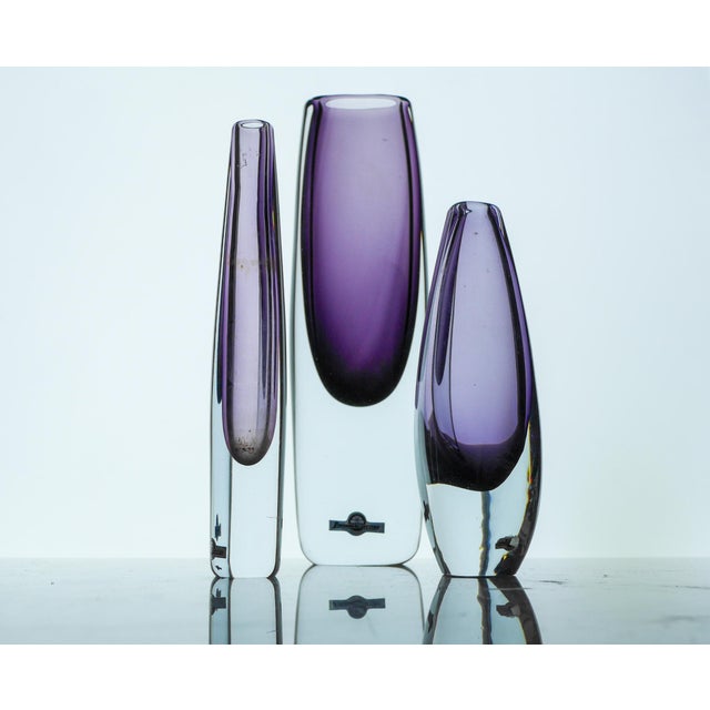 Vintage Sommerso Glass Vases in Purple by Gunnar Nylund, Set of 3 For Sale - Image 17 of 17