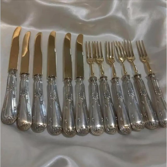Art Nouveau 19th Century Ornate French Silver - Gilt Dessert Cutlery- 12 Pieces For Sale - Image 3 of 7