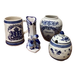Vintage 4 Piece Collection of Delft Blue Dutch Handpainted Shoes Made in Holland
