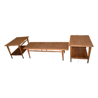 1960s Mid Century Modern Lane Teak Rectangle Coffee Table & 2 End / Side Tables 3 Piece Set For Sale