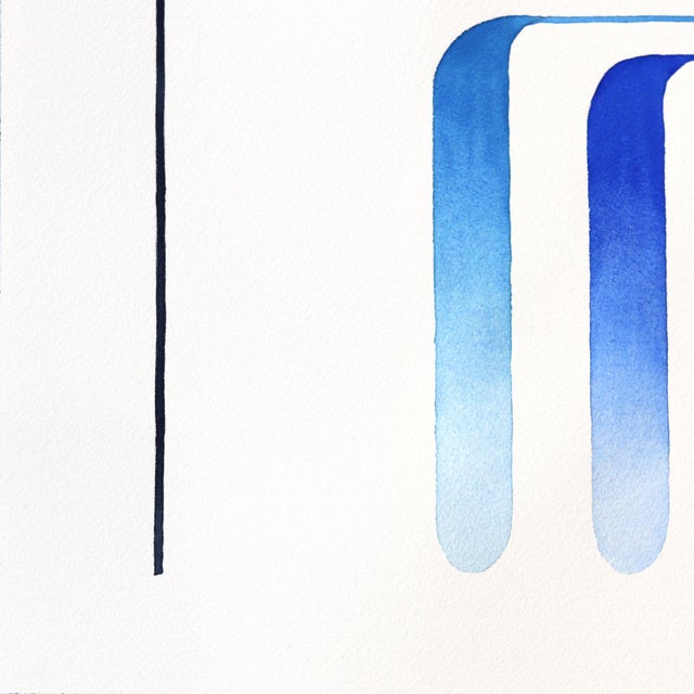 Blue Blooms 3 - Blue Abstract Watercolor Painting on Paper Original Artwork by Xiao Wen Xu For Sale - Image 4 of 6