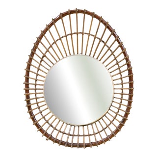 Vintage Mirror with Rattan Frame For Sale