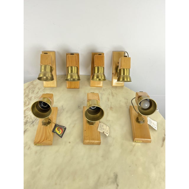 Mid-Century Wood and Brass Wall Lamps, 1960s, Set of 7 For Sale - Image 12 of 15