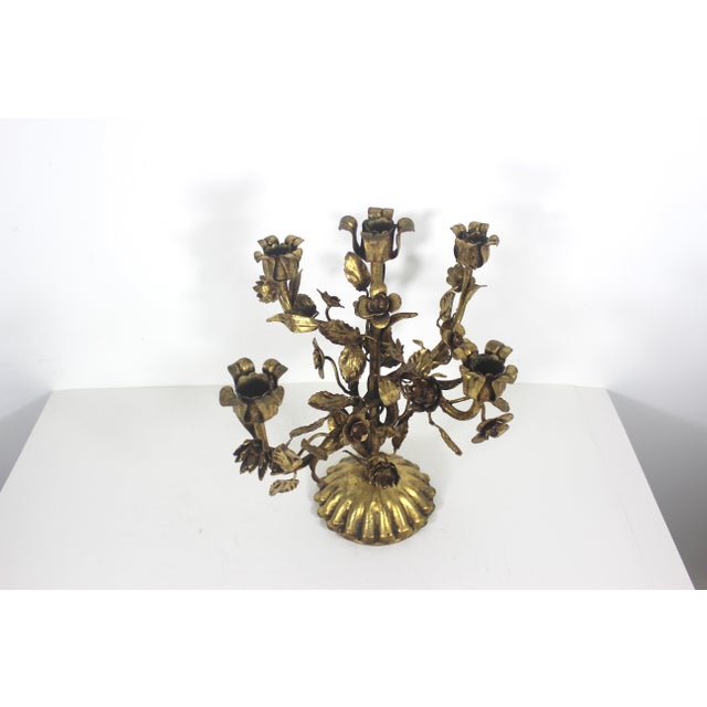Vintage Gilded Gilt Gold Metal Candelabra Baroque Italian or Hollywood Regency For Sale - Image 9 of 18