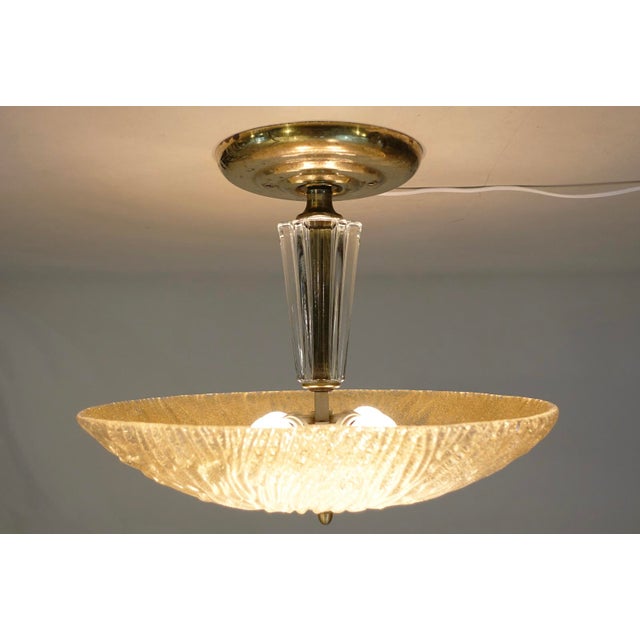 Art Deco Thick Slag Glass Lalique Style Saucer Light Hanging Ceiling Lamp 1930's For Sale In Los Angeles - Image 6 of 13
