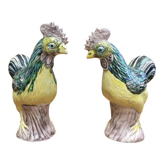 19th Century Chinese Susancai Glazed Porcelain Roosters - a Pair For Sale