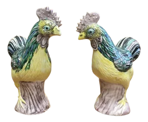 19th Century Chinese Susancai Glazed Porcelain Roosters - a Pair
