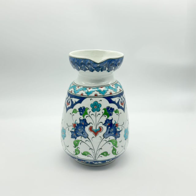 Handmade Ceramic Pitcher (20cm) – Blue Arches & Colorful Spring Florals – Wide Mouth Jug For Sale - Image 11 of 11