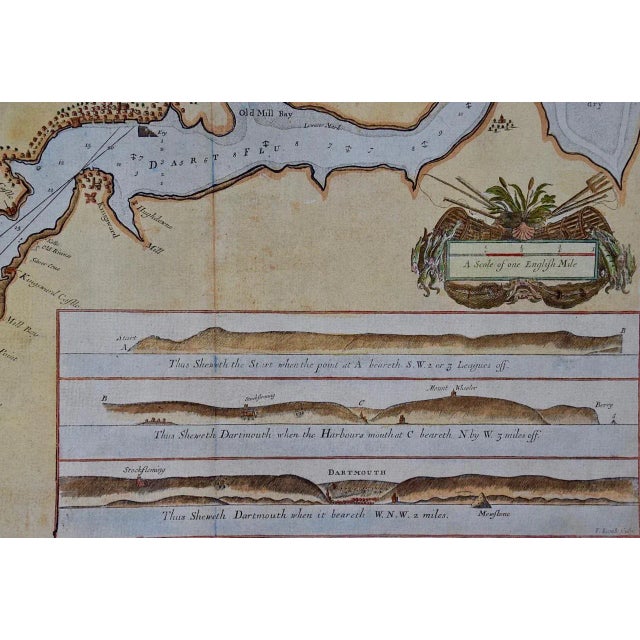 Dartmouth, England: A Hand-Colored 17th Century Sea Chart by Captain Collins For Sale - Image 4 of 7