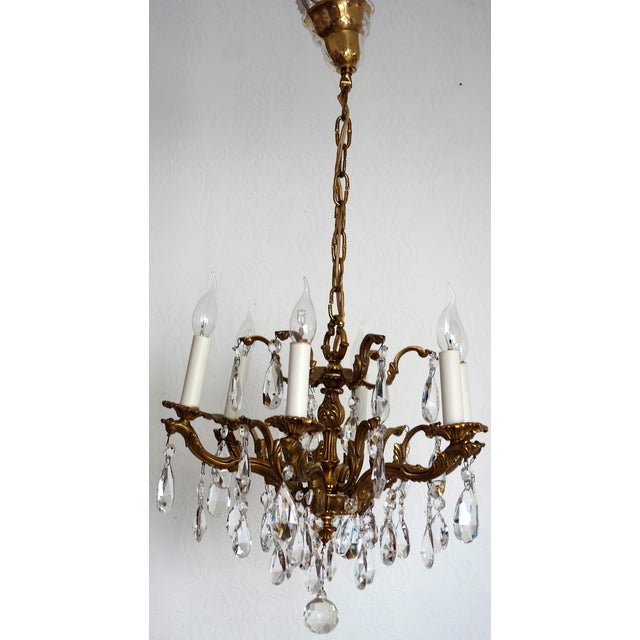 1960s Palwa Brass Lead Crystal Six Liight Chandelier 6 Lights from Palwa, 1960s For Sale - Image 5 of 15