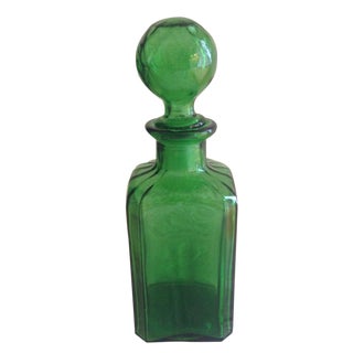 Vintage Emerald Green Glass Decanter For Sale