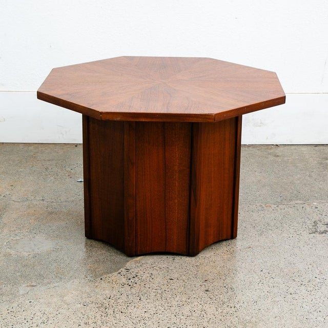 Iconic Lane Octagon end table in Walnut. Top surface shows a few marks, otherwise a very solid table. Unmarked example.